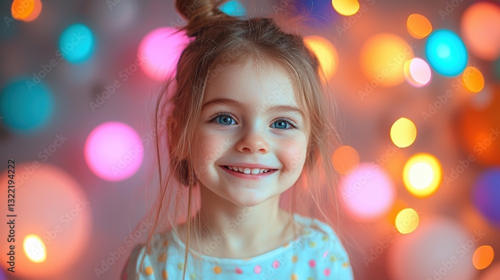 The background is filled with various colored lights and balloons The background is filled with various colored lights and balloons