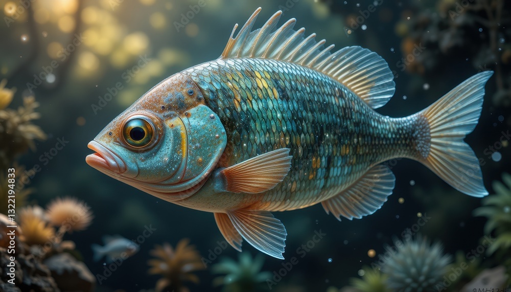 A Vivid Blue Fish Swims In Aquatic Plants A Vivid Blue Fish Swims In Aquatic Plants