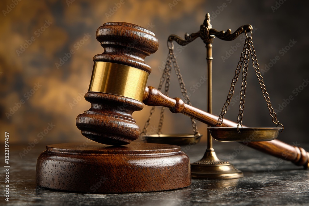 A judge's gavel sits on a wooden base next to a pair of scales A judge's gavel sits on a wooden base next to a pair of scales