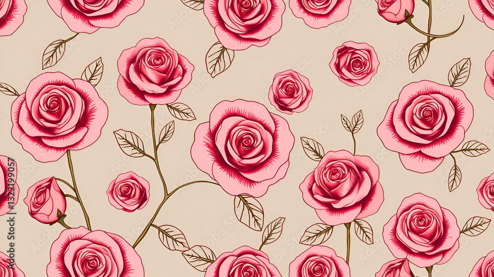Hand drawn seamless pattern with roses. Hand drawn seamless pattern with roses.