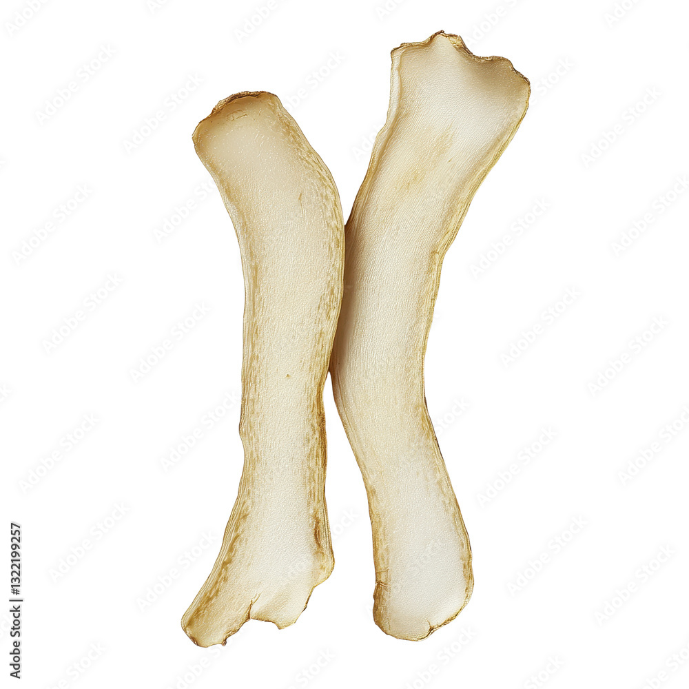 Fototapeta premium Fingerroot slices isolated on Transparent background showcasing the unique texture and appearance of Kaempfer Boesenbergia, slice Fingerroot, Kaempfer, Boesenbergia Isolated on PNG background