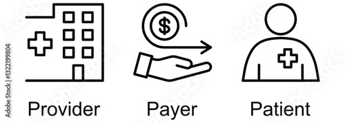 3Ps Healthcare banner web icon vector illustration of Provider, Payer, Patient