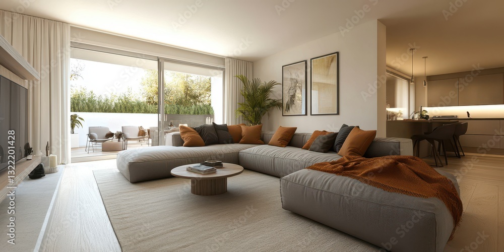 Fototapeta premium A modern living room with a view of the outside