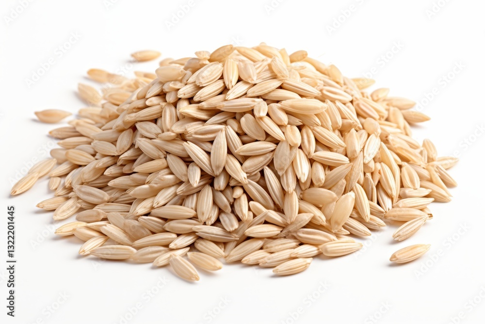 Pile of Uncooked Brown Rice Grains on White Background, Healthy Food Ingredient, Macro Photography Pile of Uncooked Brown Rice Grains on White Background, Healthy Food Ingredient, Macro Photography