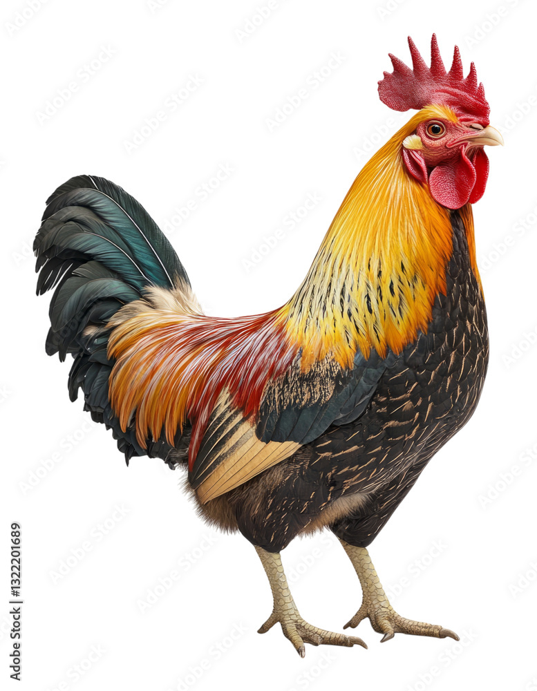 Fototapeta premium Colorful Rooster with Vibrant Feathers in Isolated Background, Isolated on Transparent Background