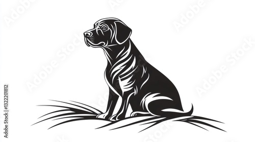 Wallpaper Mural Minimalist black and white vector silhouette of a labrador retriever sitting on grass Torontodigital.ca