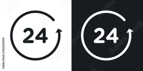 24 Hour time icons in solid black and white collection