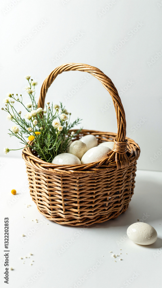 Elegant Wicker Basket on White Background - Perfect for Easter Marketing, Seasonal Promotions, and Home Decor Projects Elegant Wicker Basket on White Background - Perfect for Easter Marketing, Seasonal Promotions, and Home Decor Projects