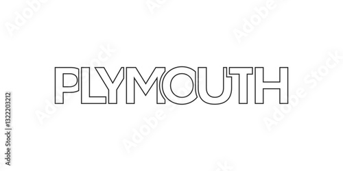 Plymouth city in the United Kingdom design features a geometric style illustration with bold typography in a modern font on white background.