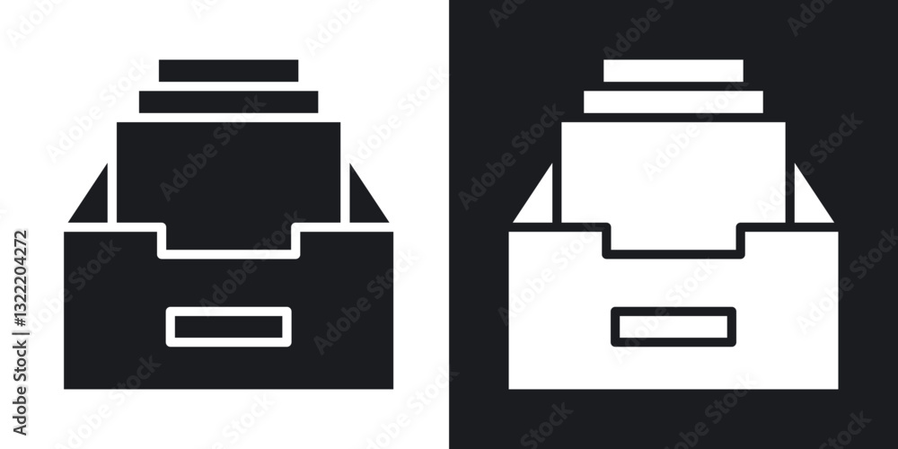 Folder box icons in solid black and white collection Folder box icons in solid black and white collection