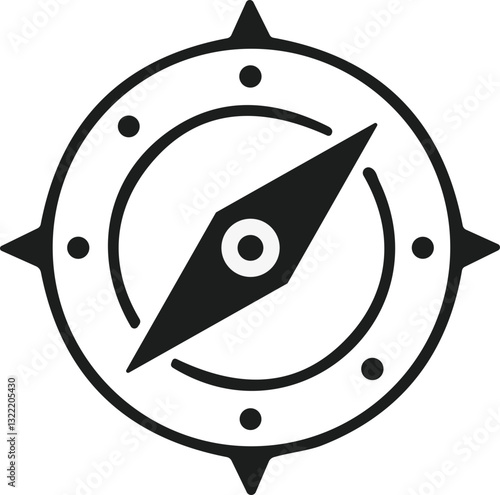Compass icon. Monochrome navigational compass with cardinal directions of North, East, South, West. Geographical position, cartography and navigation. Vector