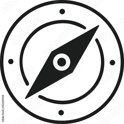 Compass icon. Monochrome navigational compass with cardinal directions of North, East, South, West. Geographical position, cartography and navigation. Vector