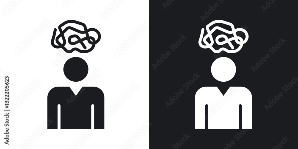Mental disorder icons in solid black and white collection Mental disorder icons in solid black and white collection