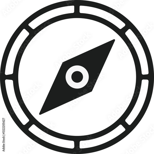 Compass icon. Monochrome navigational compass with cardinal directions of North, East, South, West. Geographical position, cartography and navigation. Vector