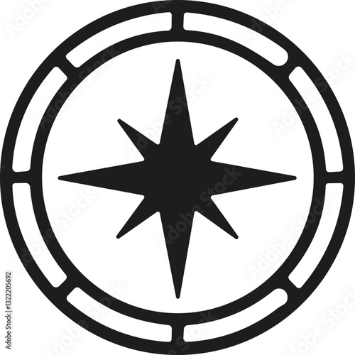Compass icon. Monochrome navigational compass with cardinal directions of North, East, South, West. Geographical position, cartography and navigation. Vector