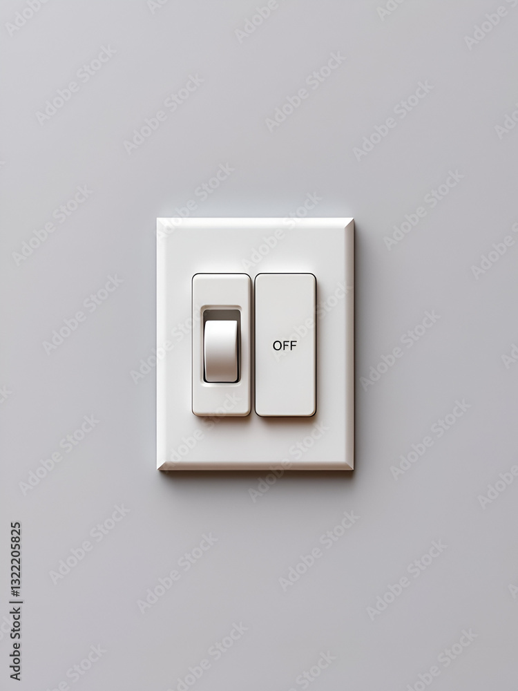 Light switch on grey wall. On and Off switch. Saving energy concept Light switch on grey wall. On and Off switch. Saving energy concept