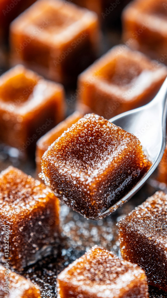 Delightful coffee jelly cubes dessert close-up for culinary inspiration Delightful coffee jelly cubes dessert close-up for culinary inspiration