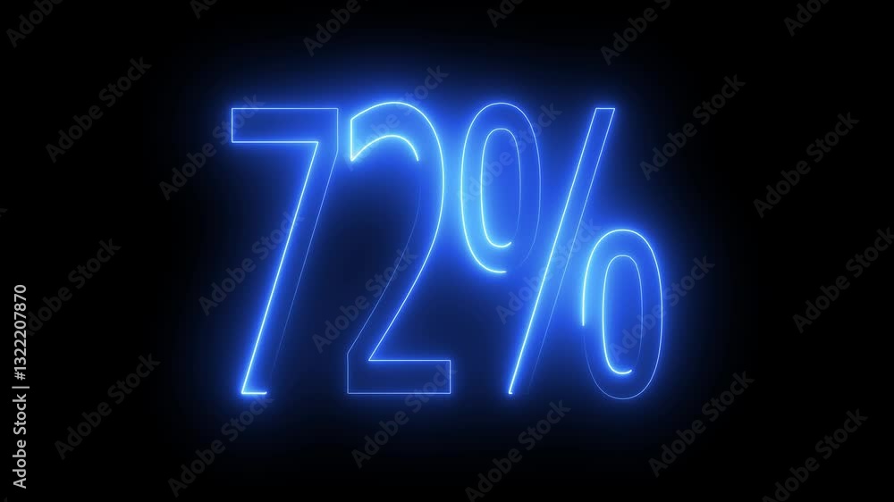72% text animation by cyan color neon on black background. 72% text animation by cyan color neon on black background.