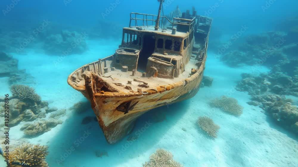 Sunken Shipwreck in Crystal Clear Waters Sunken Shipwreck in Crystal Clear Waters