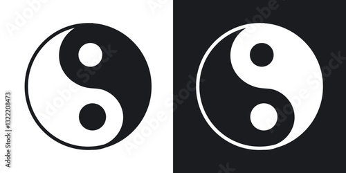 Yin yang icons in solid black and white collection