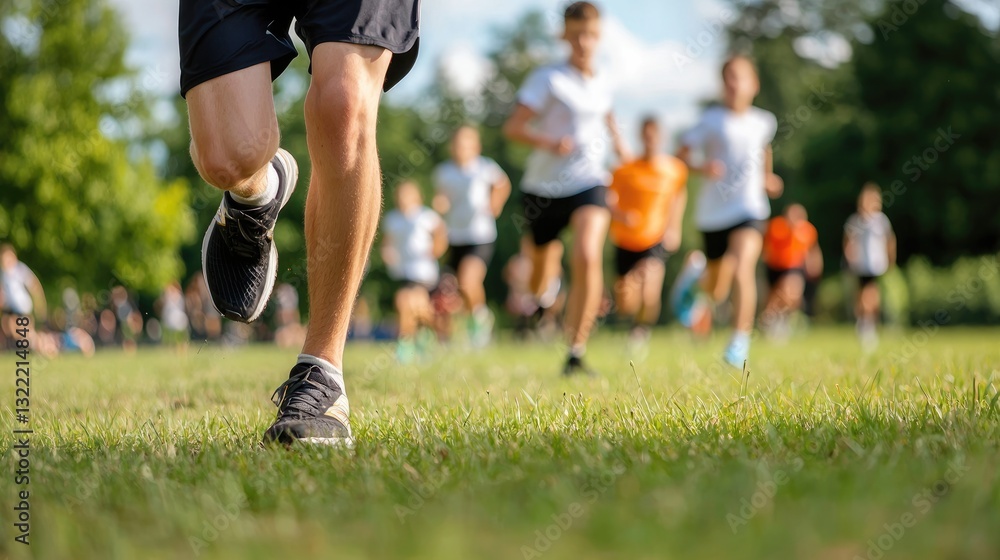 Runners Competing in a Dynamic Race on a Green Outdoor Field