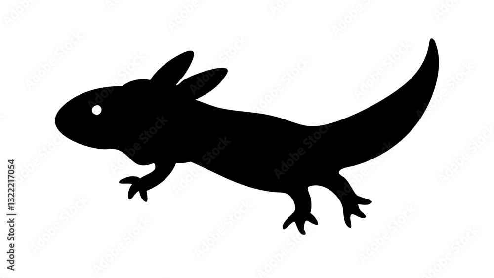 Fototapeta premium a silhouette of an axolotl, its distinctive features clearly defined. This amphibian, with its feathery gills and unique form, stands out against the light background.