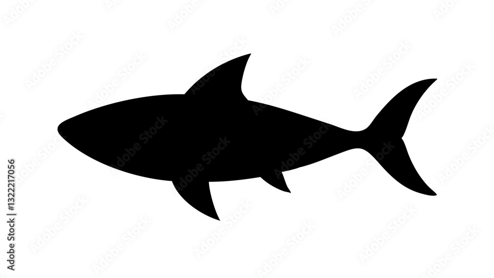 Obraz premium A simple black silhouette of a shark isolated on a white background, ready for your design projects.