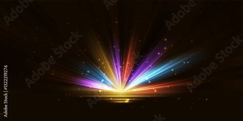 Bright flash effect with rays and glare. Light light blur effect. Vector illustration