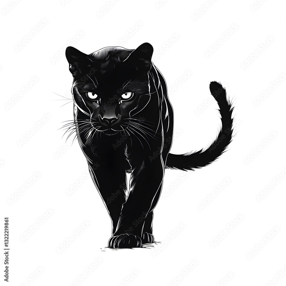 Obraz premium Majestic Black Panther: A powerful black panther, its sleek, dark coat and piercing gaze captivating, strides forward with an air of mystery and grace.