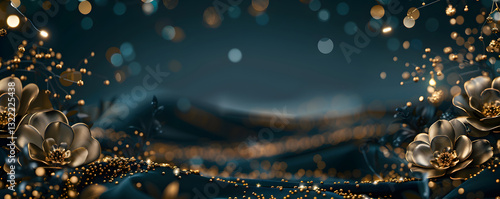 A gold and blue background with flowers © Studicon