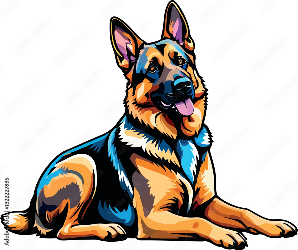 Large German Shepherd Dog Lying Down and Looking Around Large German Shepherd Dog Lying Down and Looking Around