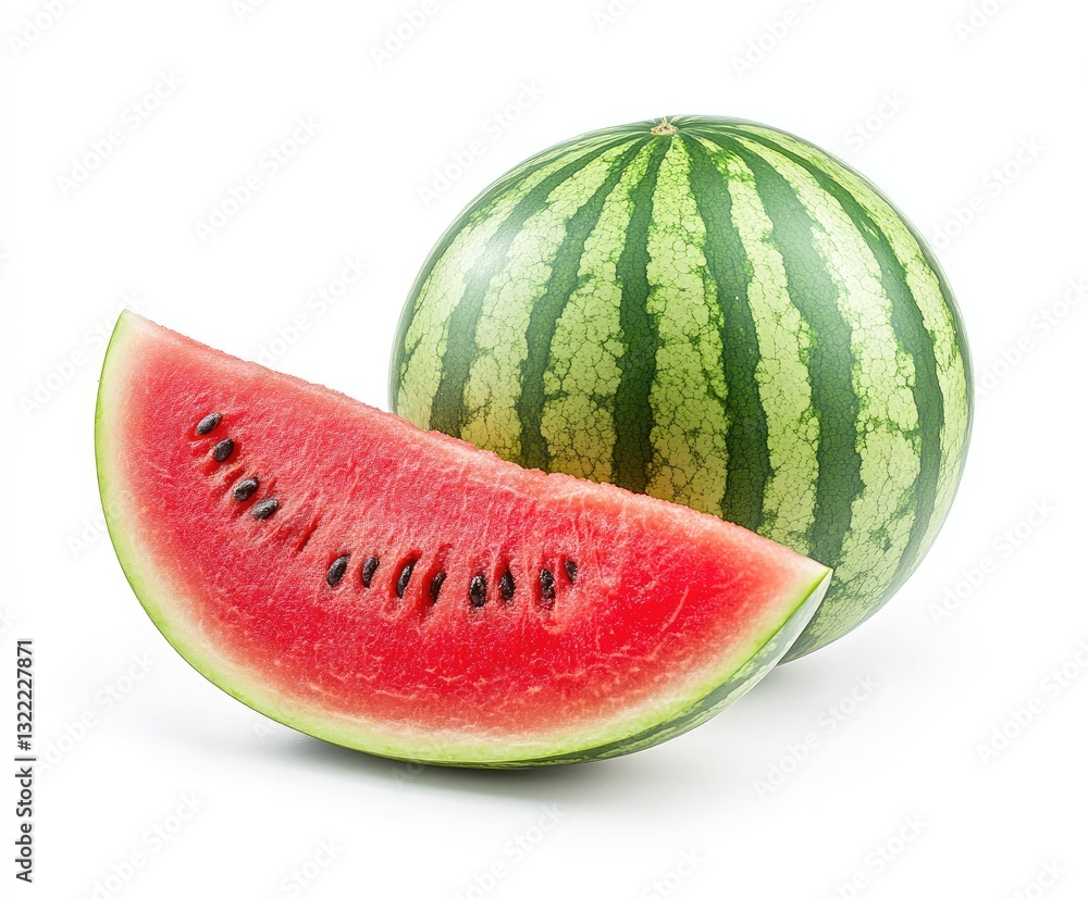 Fresh watermelon, whole and slice, isolated on white Fresh watermelon, whole and slice, isolated on white