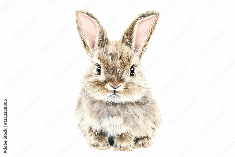 Obraz premium Watercolor baby bunny. Vector illustration with hand drawn fluffy rabbit, easter bunny. Clip art