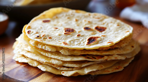 Stack of Flatbreads on Wooden Board