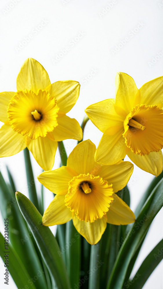 Vibrant Yellow Daffodils Isolated on White Background for Spring Promotions, Easter Celebrations, and Floral Designs Vibrant Yellow Daffodils Isolated on White Background for Spring Promotions, Easter Celebrations, and Floral Designs