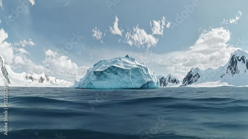 Wallpaper Mural Expansive panorama of a giant iceberg surrounded by icy waters and majestic mountains in the Arctic region, A panorama view around a giant iceberg in the arctic ocean Torontodigital.ca