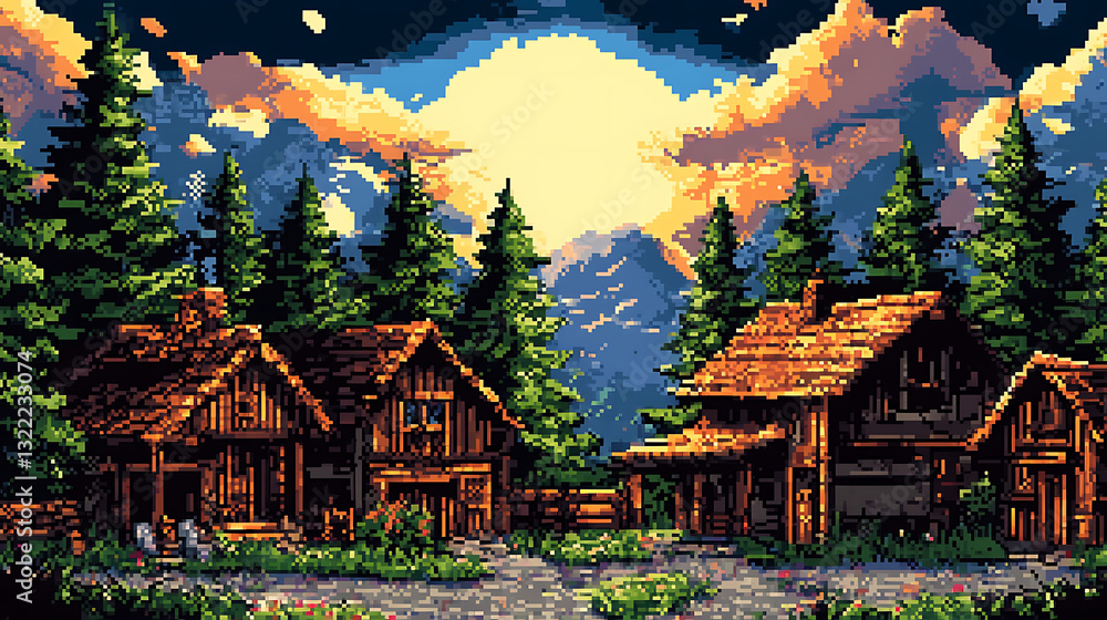 Obraz premium Retro 8-bit and 16-bit Pixel Art Background