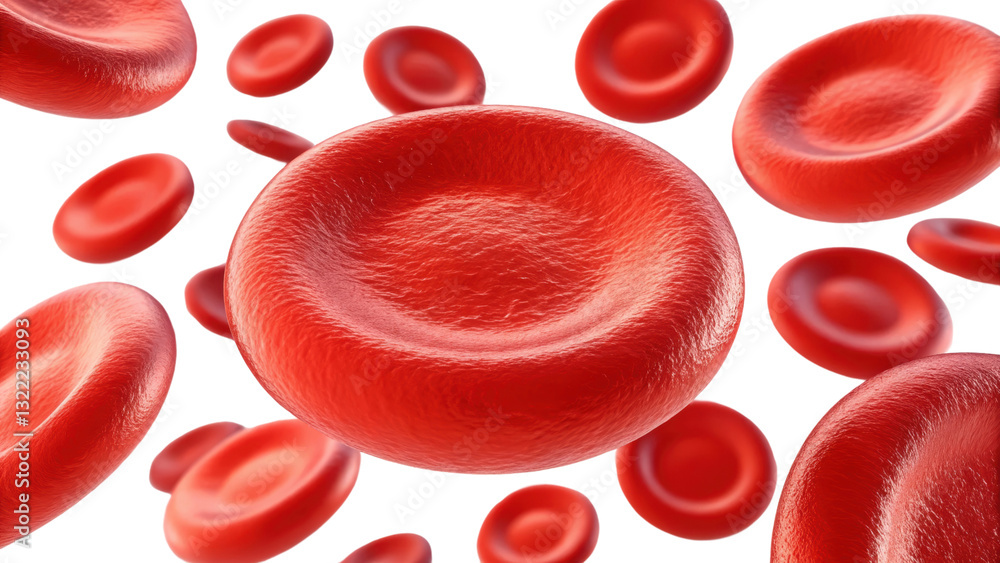 Fototapeta premium Red blood cells in motion, showcasing their unique disc shape and texture, representing vital components of circulatory system