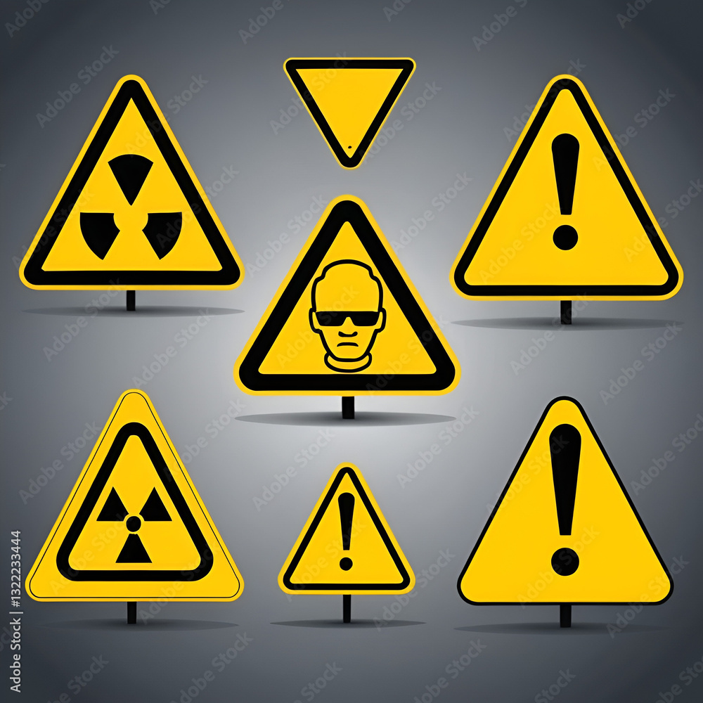 Attention caution sign warning symbol icon set danger Exclamation mark signs Triangular vector illustration Attention caution sign warning symbol icon set danger Exclamation mark signs Triangular vector illustration