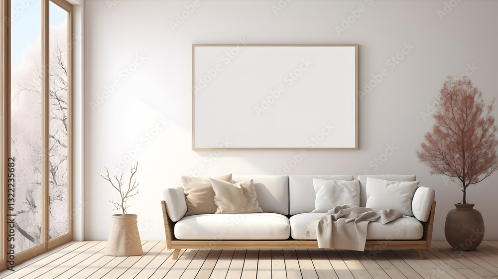 Fototapeta premium A white couch with a white blanket on it
