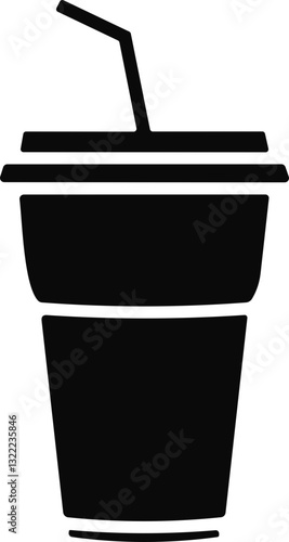 Cold drink glass in flat style. Disposable plastic coffee or tea cup with straw icon vector