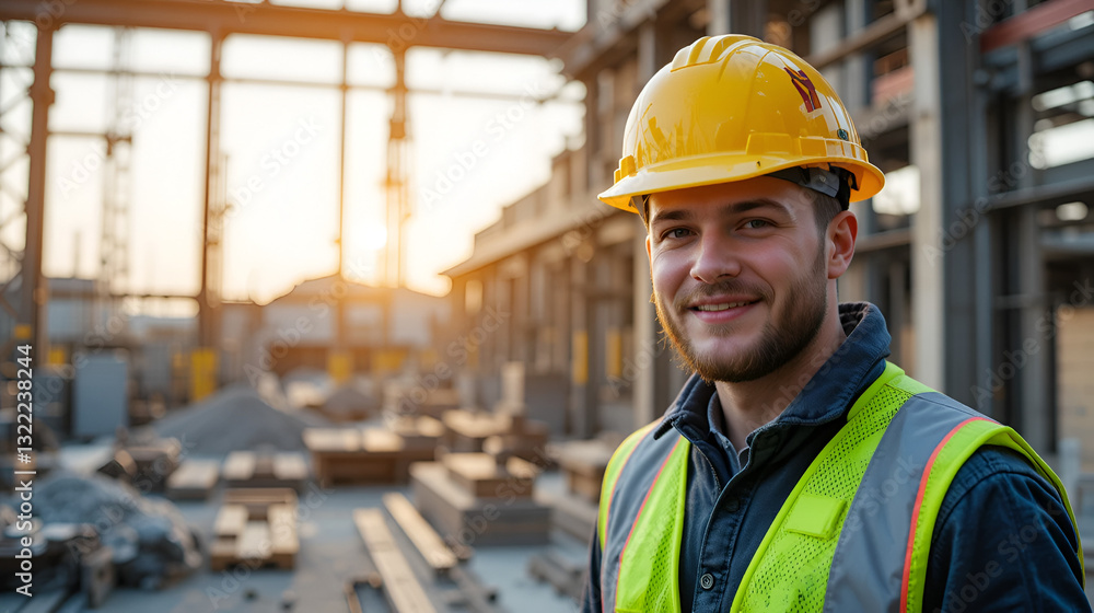 Construction Safety with Yellow Hard Hat at Industrial Worksite Construction Safety with Yellow Hard Hat at Industrial Worksite