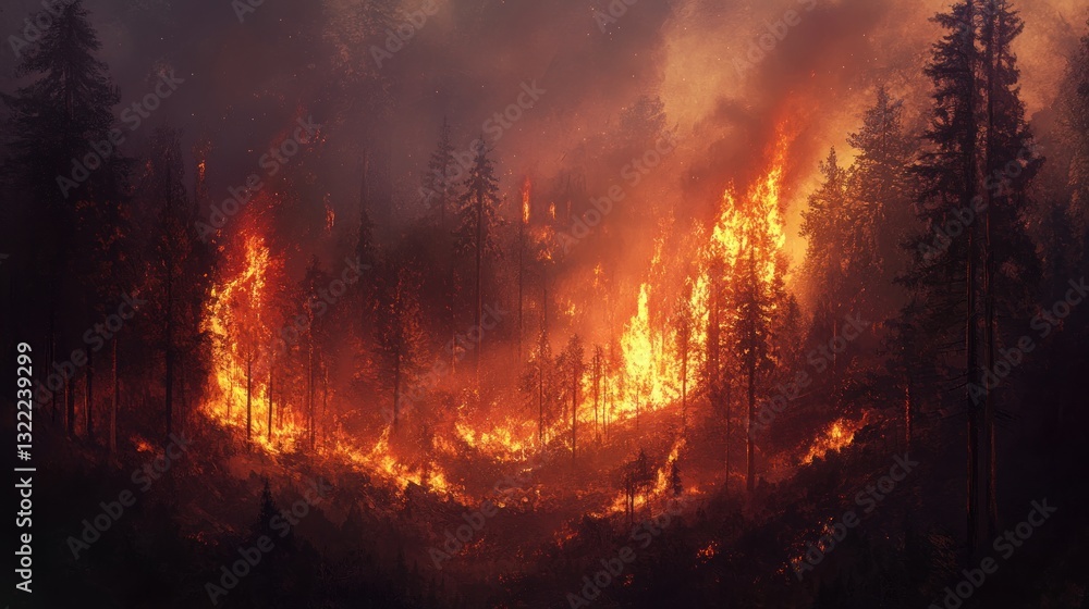Inferno Engulfs Woodlands, A Catastrophic Wildfire Ravages Forest Landscape Inferno Engulfs Woodlands, A Catastrophic Wildfire Ravages Forest Landscape