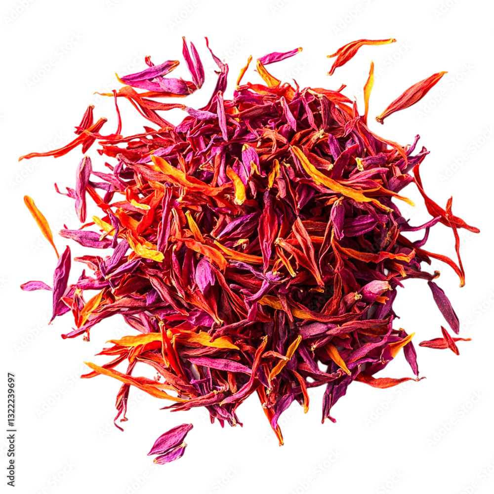 Naklejka premium Vibrant Dried Flower Petals Red Orange Purple Hues Natural Beauty