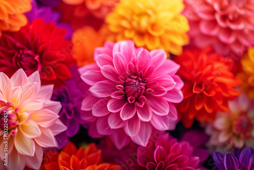 Macro Close-Up of Vivid Dahlia Blooms in Neon Pinks, Electric Blues, and Fiery Oranges
