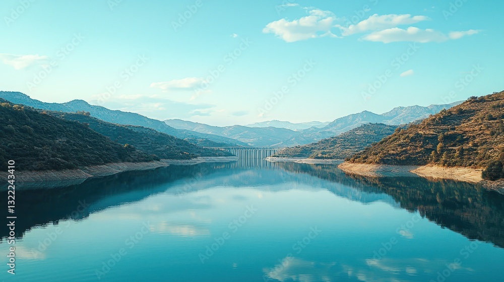 Obraz premium Serene mountain lake reflecting a clear sky