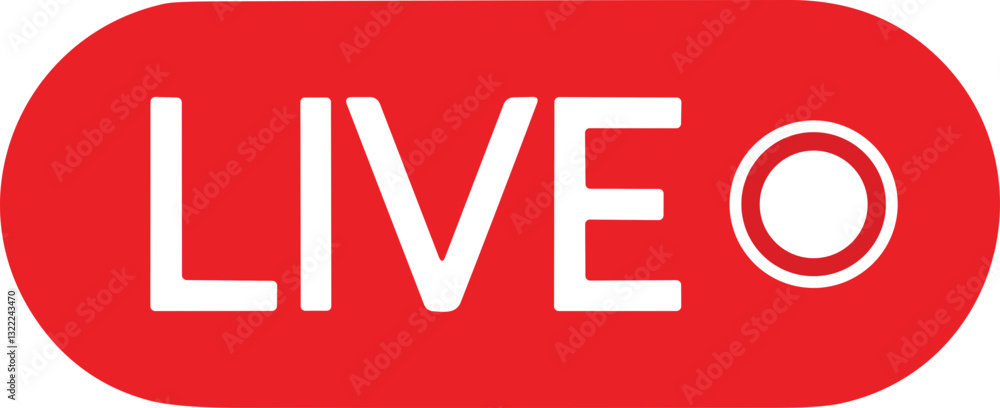 Live streaming icon. Red symbol and button of live streaming, broadcasting, online stream. Lower third template for tv, shows, movie and live performances. Vector