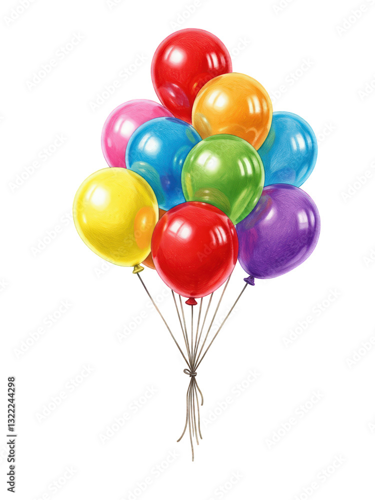 Drawing of a large bunch of colourful balloons isolated on a transparent background Drawing of a large bunch of colourful balloons isolated on a transparent background