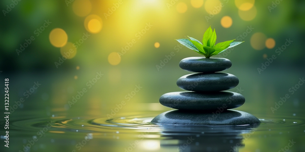 Obraz premium zen stones and green leaves