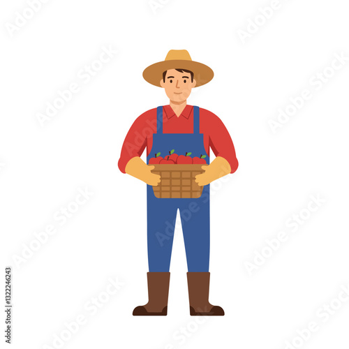 Farmer holding basket of vegetables in flat design vector art